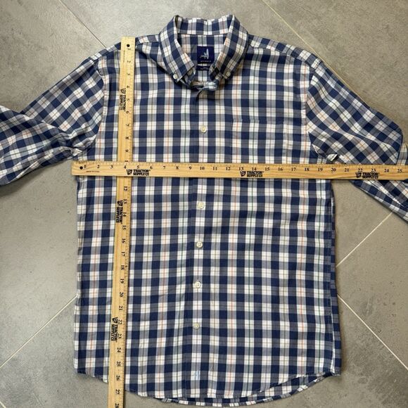 Johnnie O Swain Plaid Oxford Shirt Wake Blue White Small JMWL4560 VGUC - Picture 4 of 9